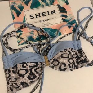 SHEIN Bikini (Top Only) Leopard and Light Blue